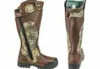 Thorogood snake boot detailed images of side zipper and rear heel of boot with mossy oak break up pattern
