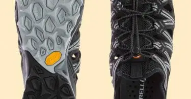 Side by side view of the lacing system and the Vibram outsole of Merrell water shandal