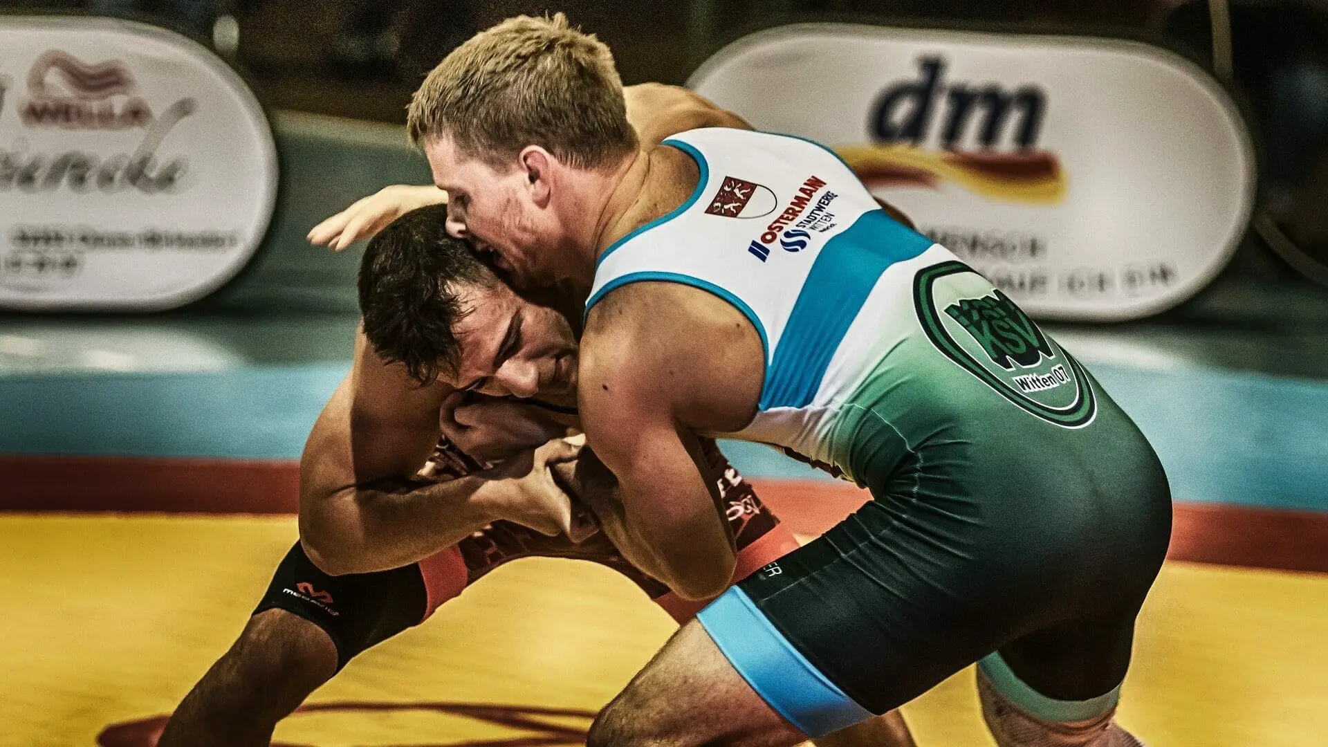Wrestling sport for exercise and exhibition match between semi-professional wrestlers.